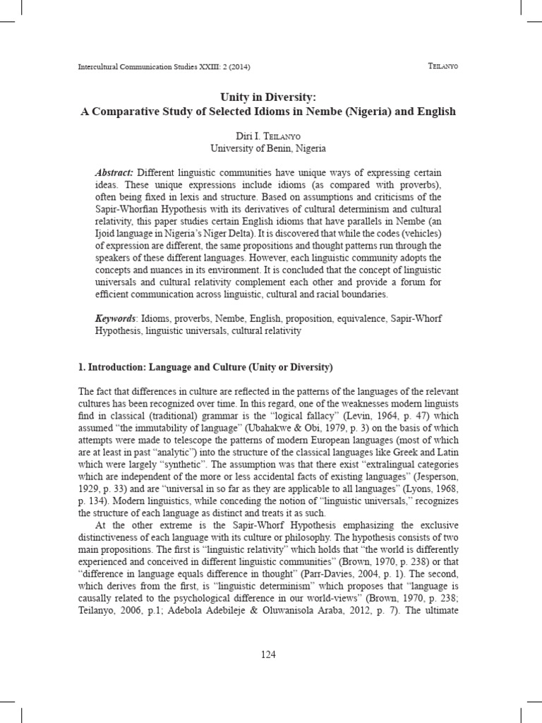 Unity in Diversity A Comparative Study o | PDF | Idiom | Proverb