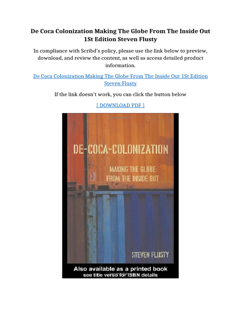 De Coca Colonization Making the Globe from the Inside Out 1st Edition ...