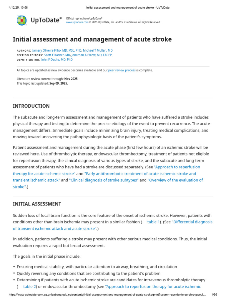 Initial Assessment and Management of Acute Stroke - UpToDate | PDF ...