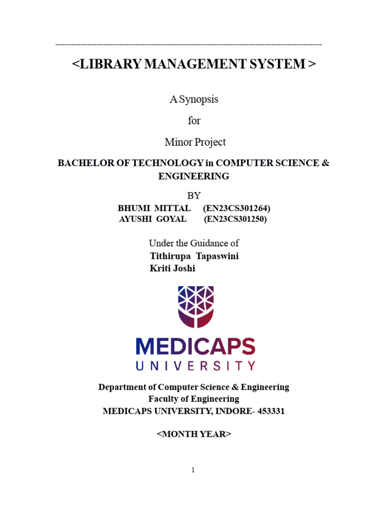 Synopsis 1 | PDF | Databases | Computer Engineering
