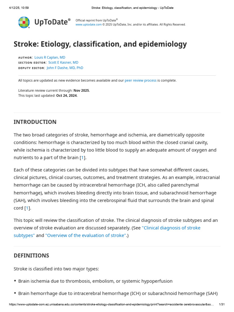 Stroke - Etiology, Classification, and Epidemiology - UpToDate | PDF ...