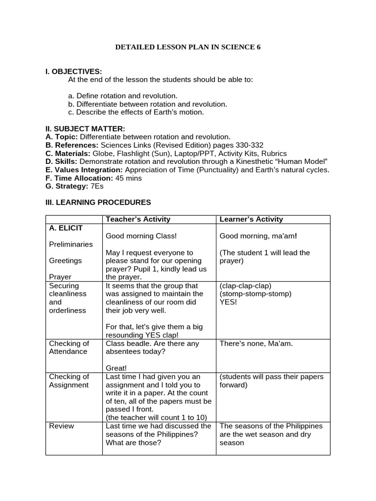 Detailed Lesson Plan in Science 6 | PDF | Rotation | Earth