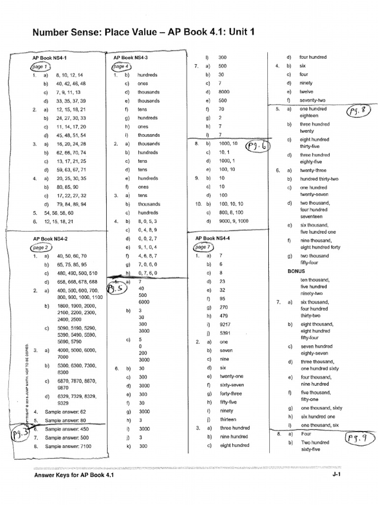 Jump Math 4.1 Answer Key | PDF