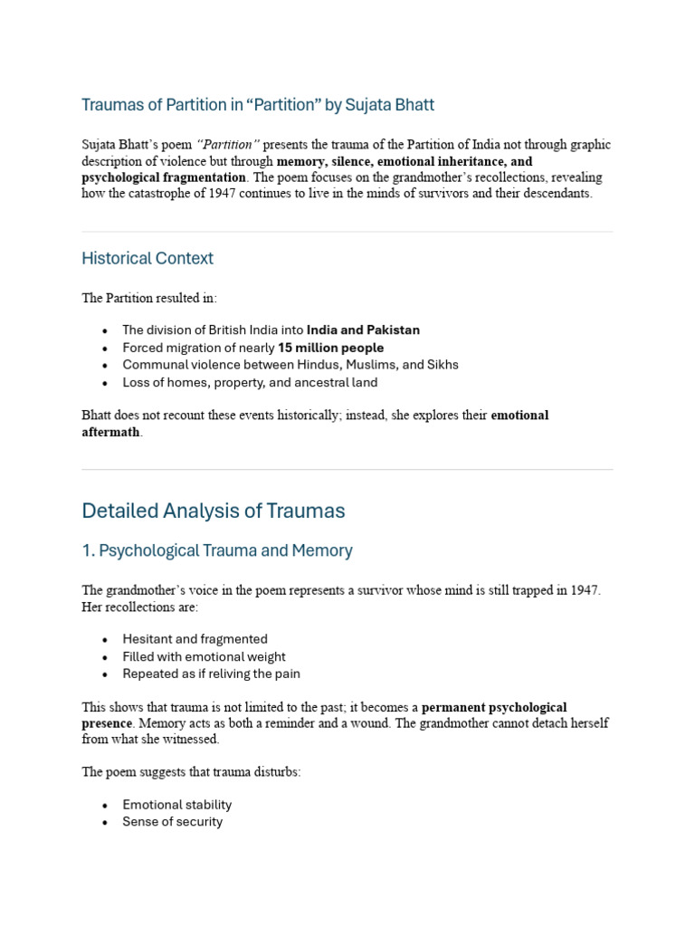 Trauma and Effects of Partition | PDF | Psychological Trauma ...