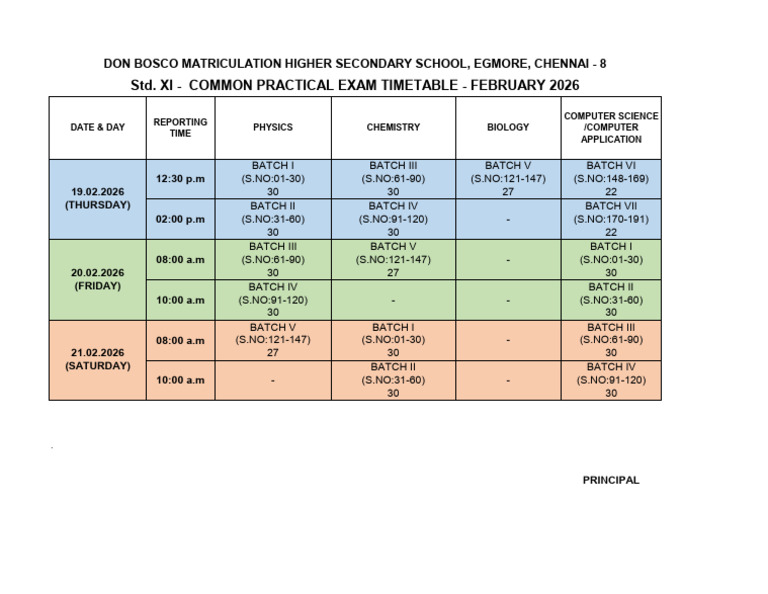 STD 11 Common Practical Exam Time Table - February 2026 | PDF
