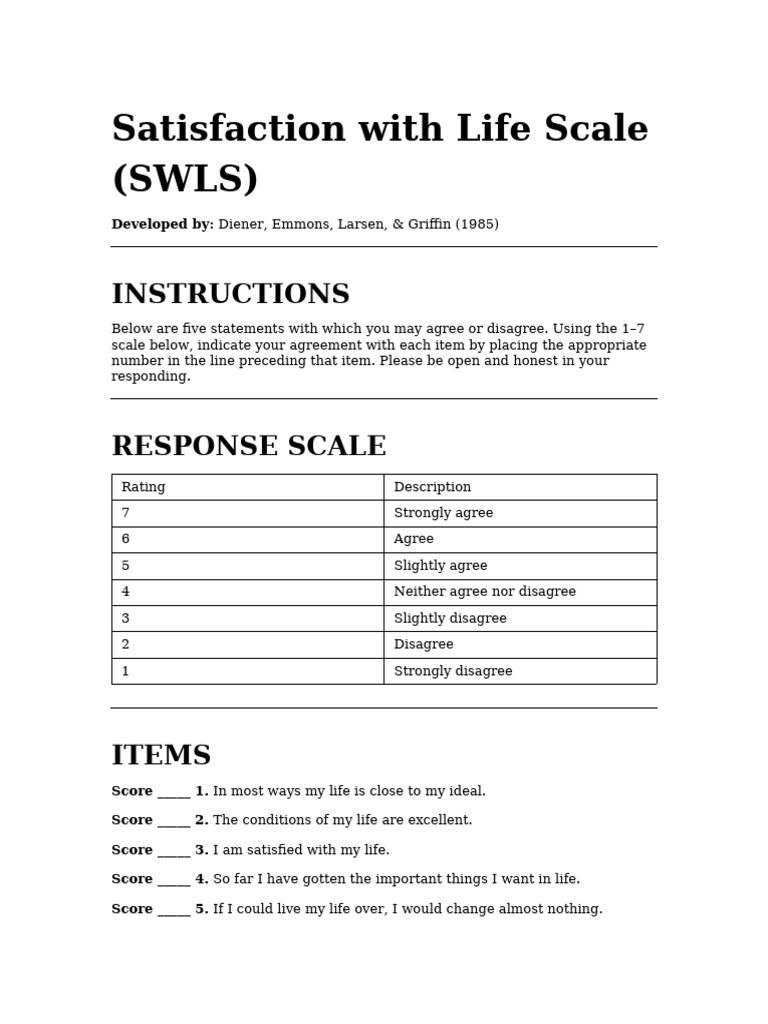 Satisfaction With Life Scale | PDF