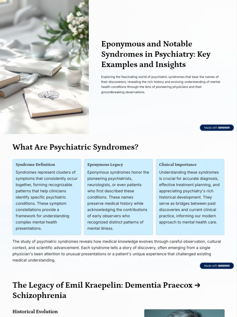 Eponymous and Notable Syndromes in Psychiatry Key Examples and Insights ...