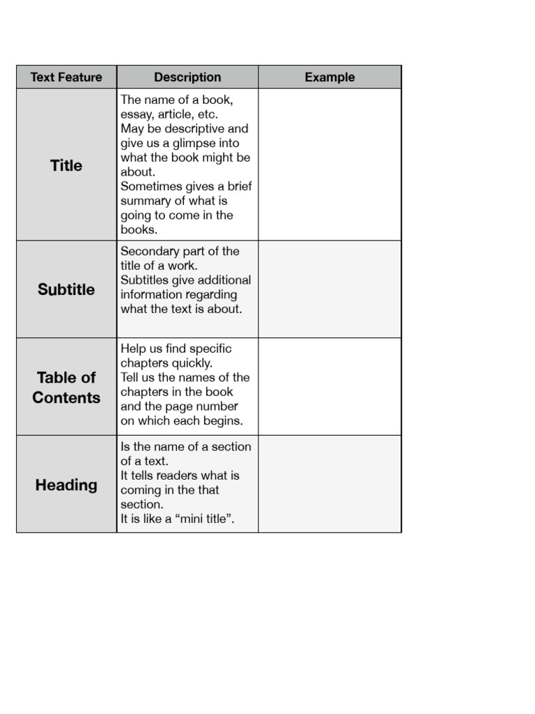 Text Features Notebook | PDF | Books | Publishing