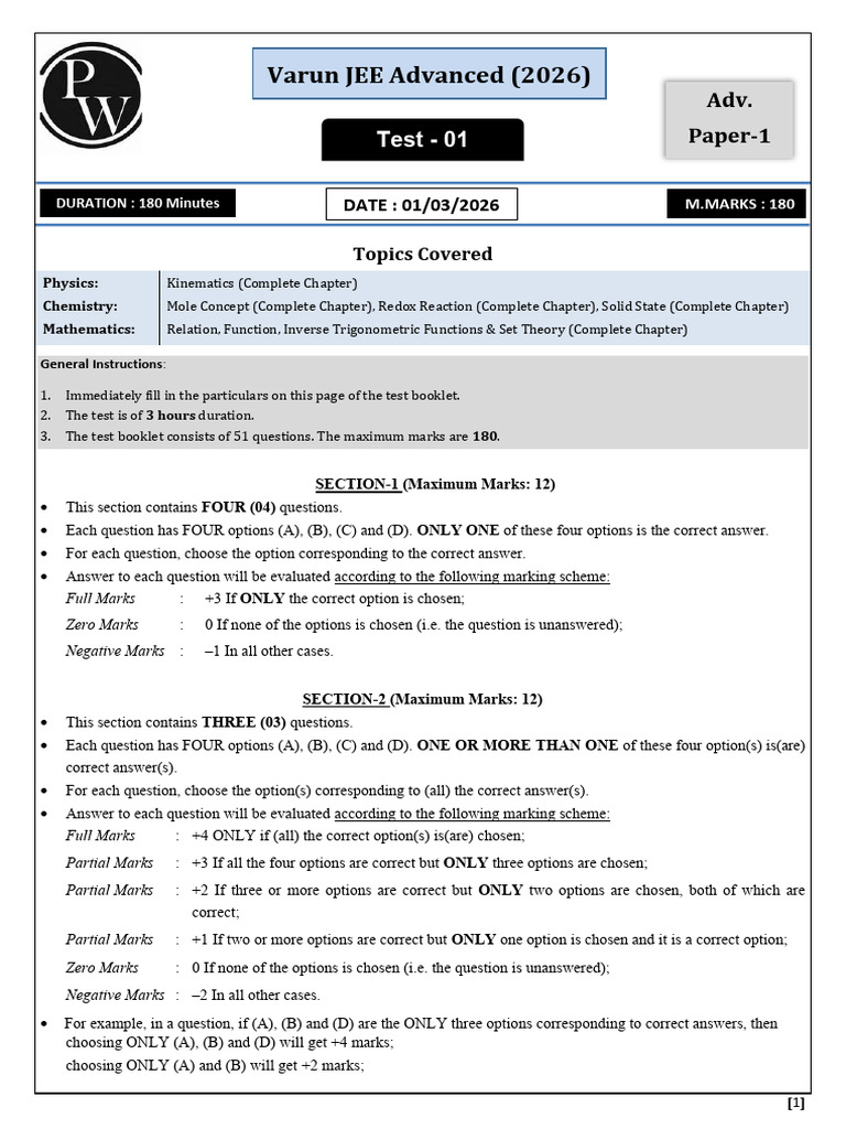 Advanced Practice Test 01 (Paper 01) - Test Paper | PDF | Mole (Unit ...