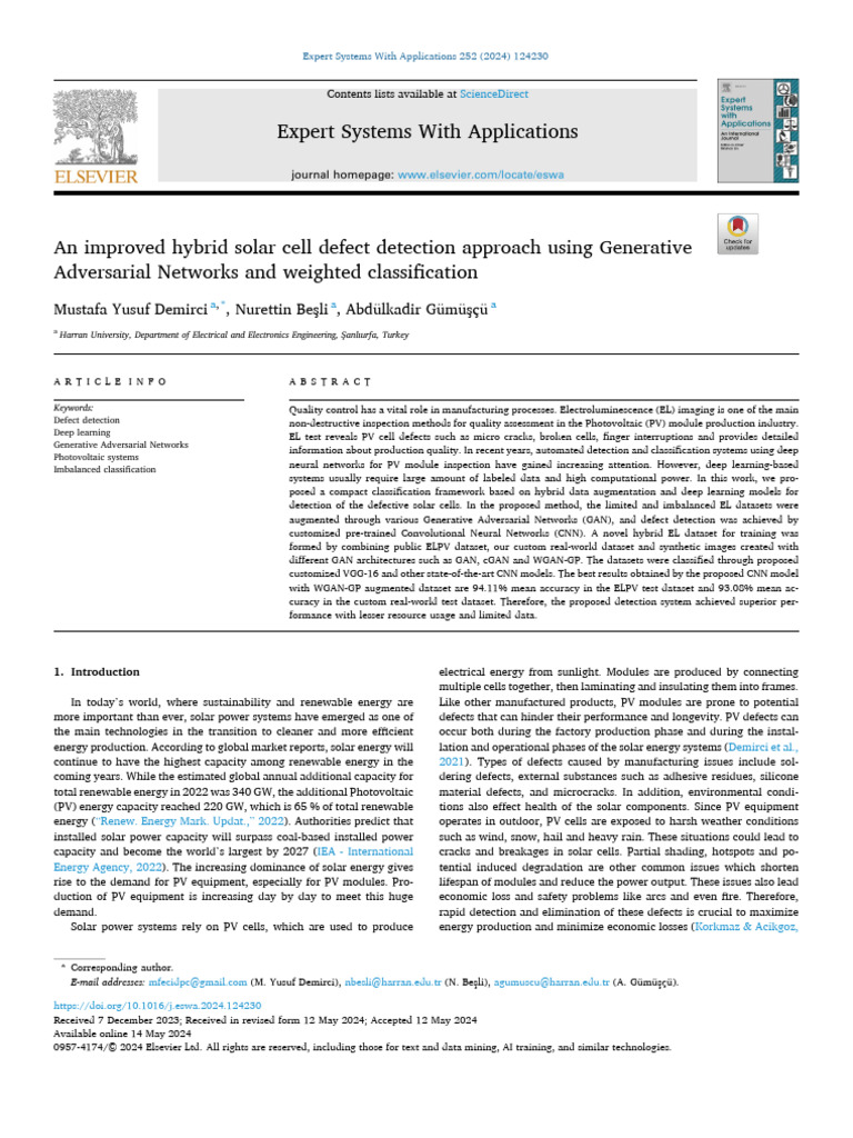 An Improved Hybrid Solar Cell Defect Detection Approach Using ...
