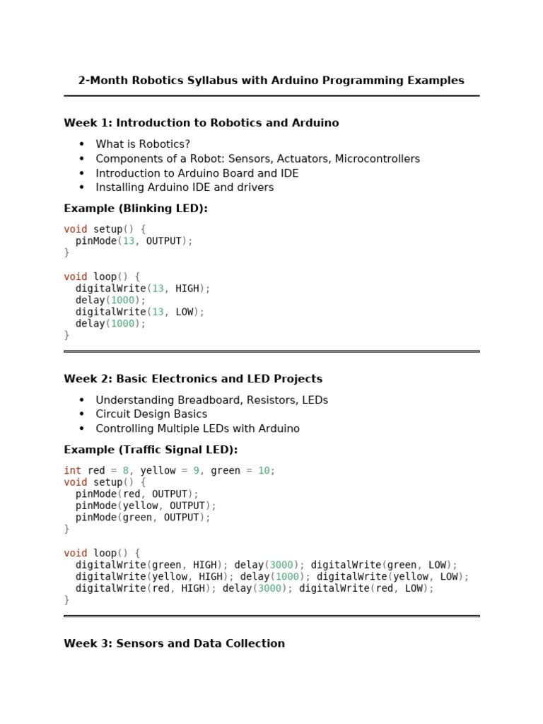 Robotics 2 Months Arduino Syllabus | PDF | Arduino | Electrical Engineering