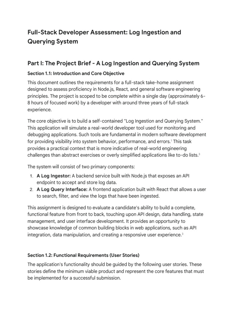 Full-Stack Developer Assessment - Log Ingestion and Querying System-1 ...