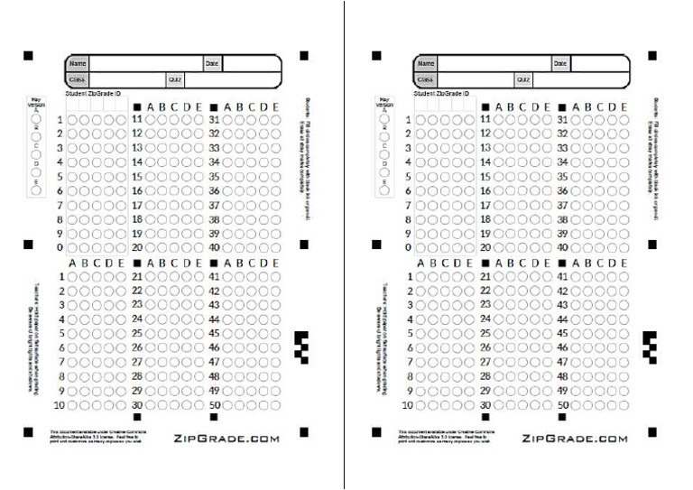 Answersheet Zipgrade 4-6 | PDF