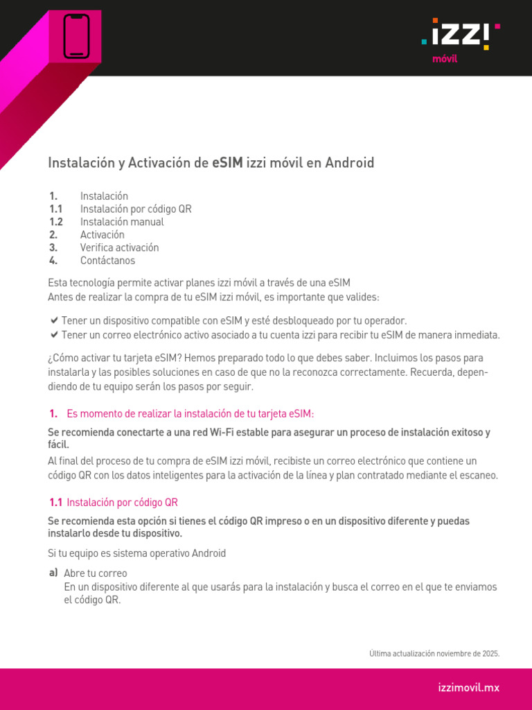 Manual Instalacion Activacion ESIM Izzimovil Android | PDF | Código QR ...