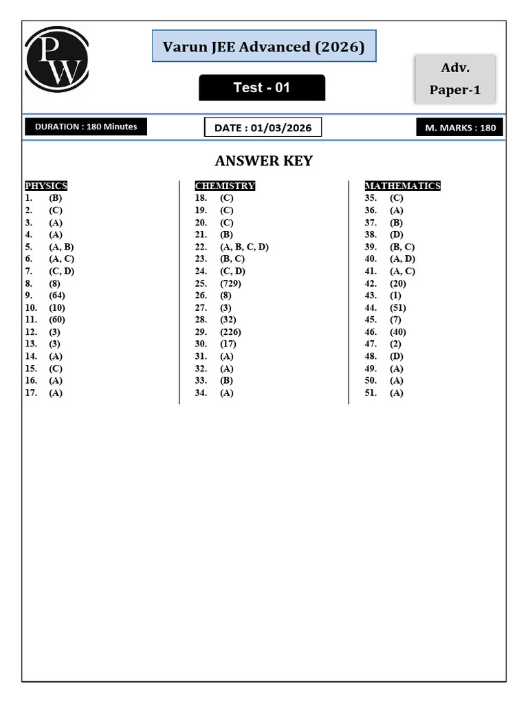Advanced Practice Test 01 Paper 01 Hint & Solution PCM | PDF | Redox ...