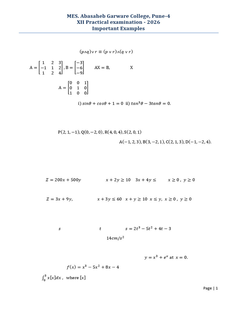 Examples For XII Practical Exam - 2026 | PDF | Mathematical Physics ...