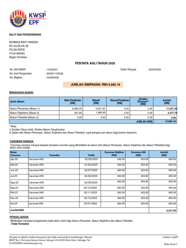 Epf Statement Atam | PDF