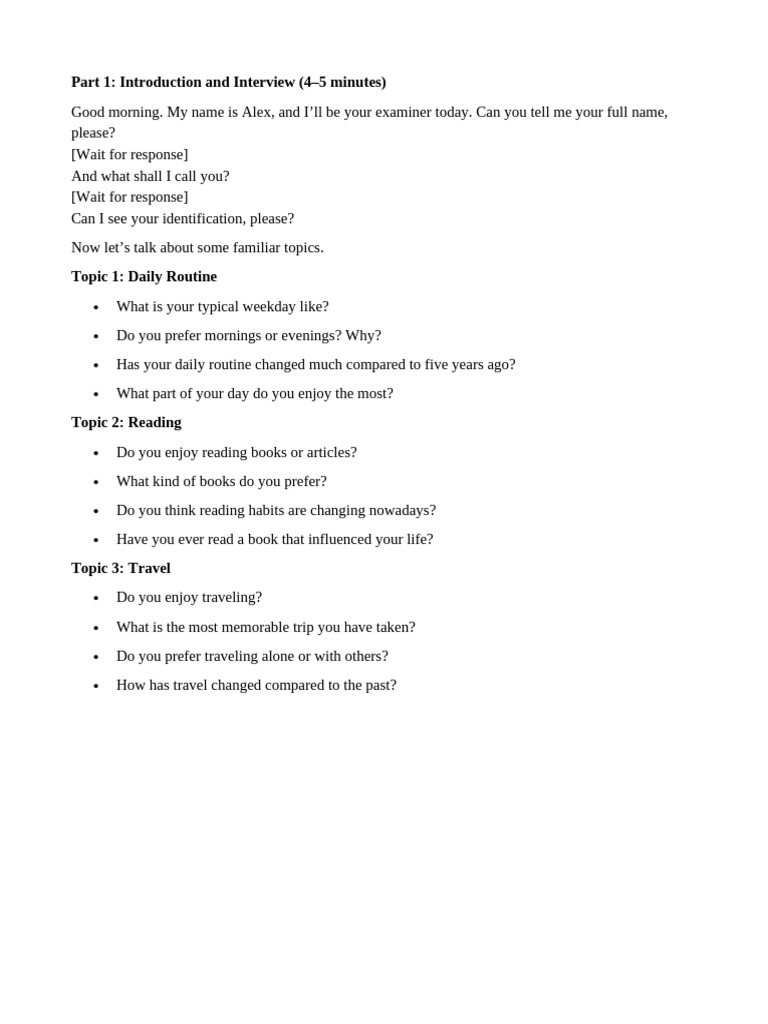 Speaking Test 2 | PDF
