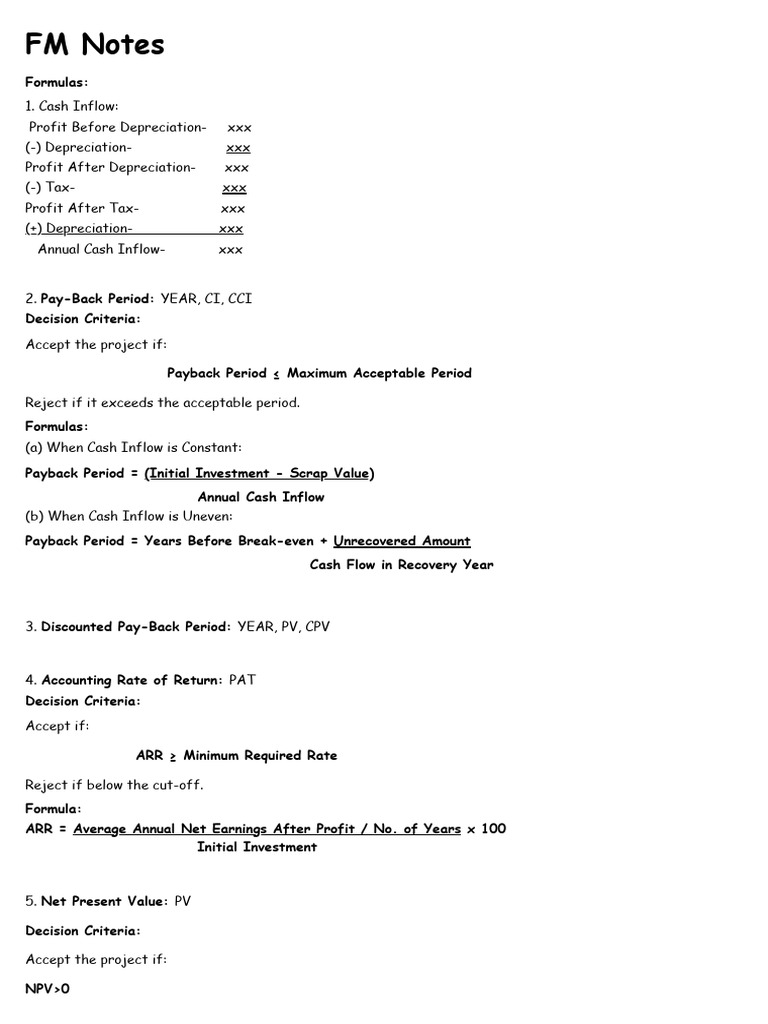 FM Notes | PDF | Net Present Value | Capital Budgeting
