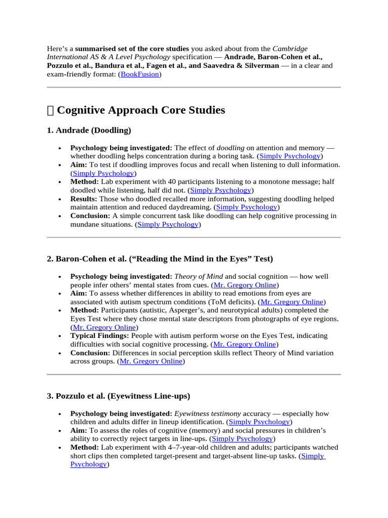 Psychology Summary Notes | PDF | Psychology | Theory Of Mind