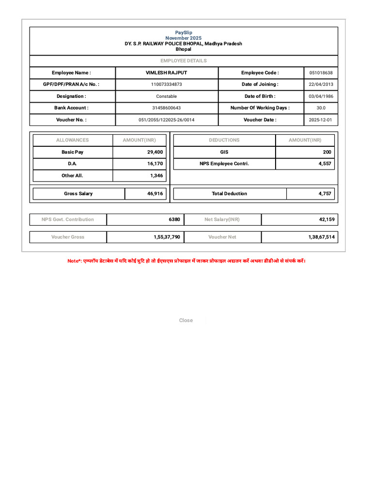 Pay Slip Nov | PDF