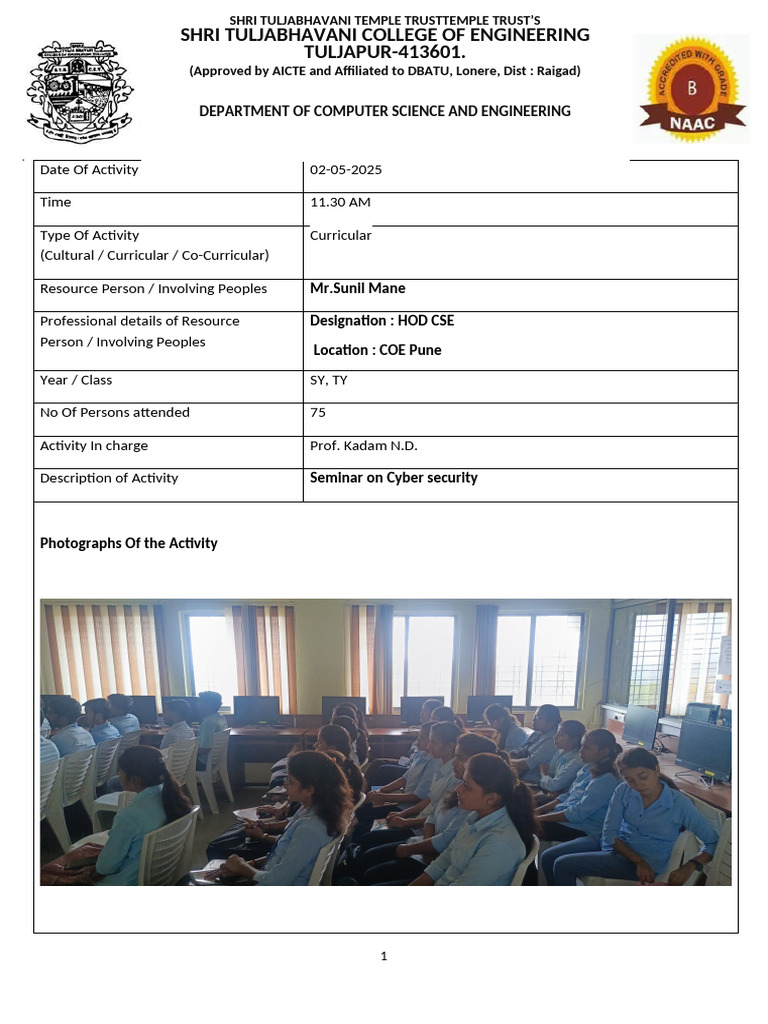 Sunil Mane One Page Report | PDF