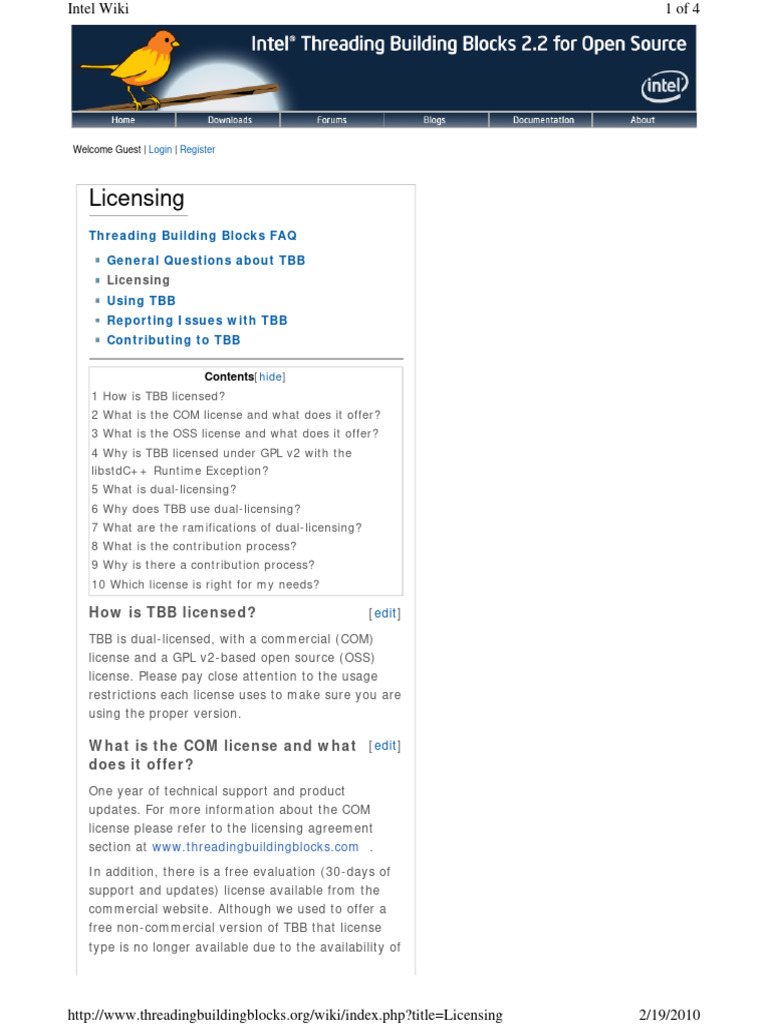 Intel Threading Building Blocks 2.2 License | PDF