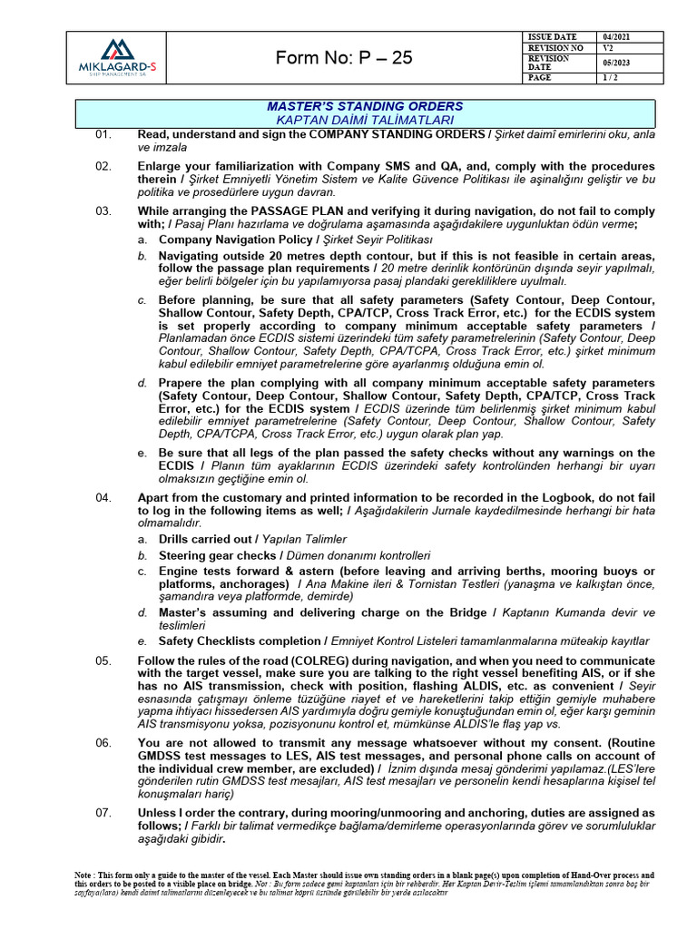 Master Standing Order | PDF