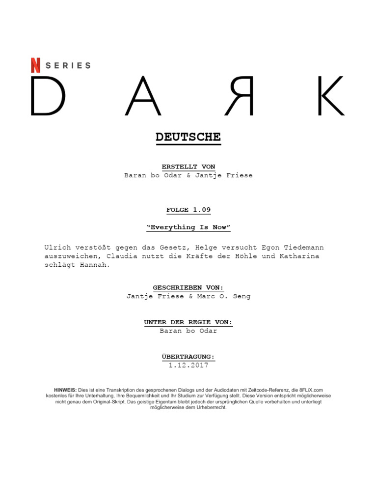 Dark GERMAN Episode Script Transcript Season 1 09 Everything Is Now | PDF
