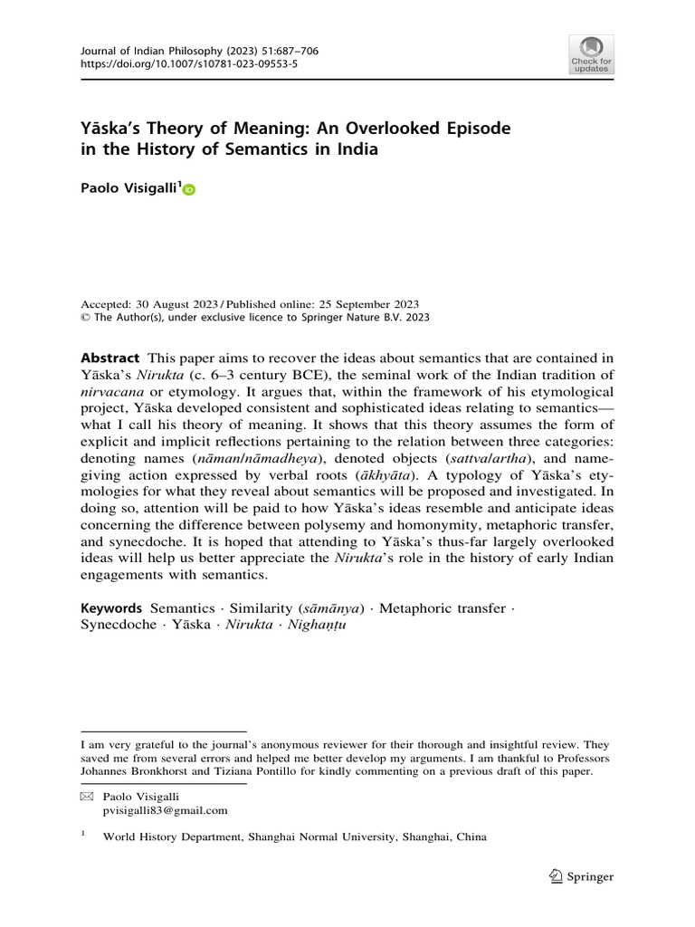 Yaska's Theory of Meaning | PDF | Semantics | Linguistics