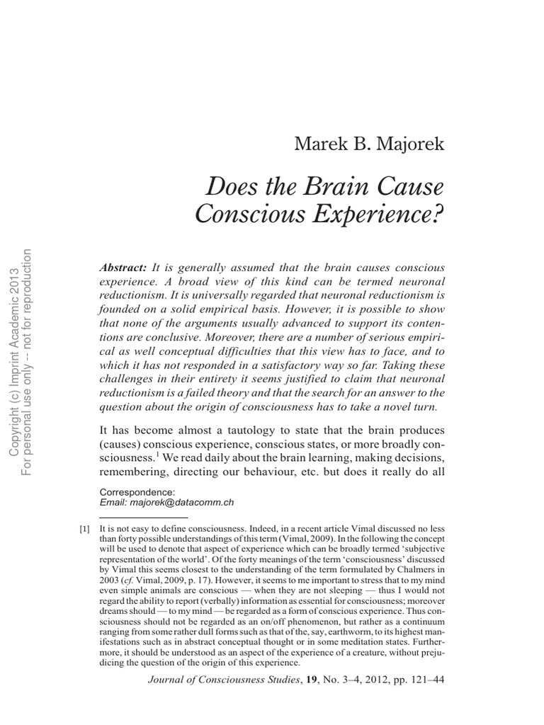 Does The Brain Cause Conscious Experience | PDF | Consciousness ...