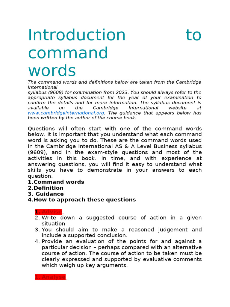 As Business Studies Command Words | PDF | Reason | Argument