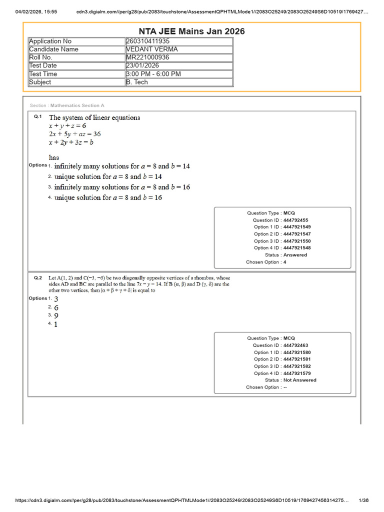 Jee Mains 1 Answer Key | PDF | Multiple Choice | Student Assessment And ...