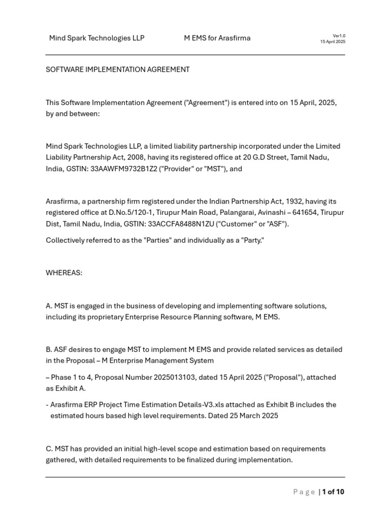 Arasfirma ImplementationContract | PDF | Breach Of Contract | Arbitration
