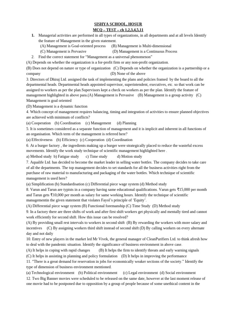 Xii BST MCQ CH 12345 11 | PDF | Demand | Organizational Structure