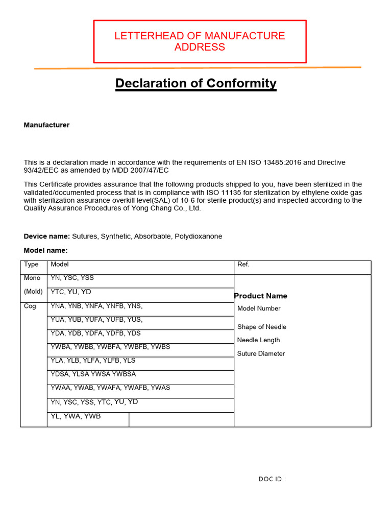 Declaration of Conformity | PDF | Quality Management