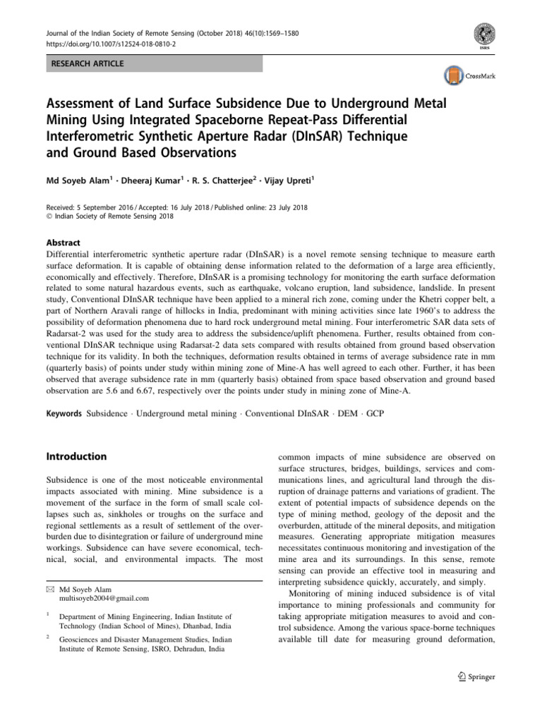 Assessment of Land Surface Subside | PDF | Interferometry