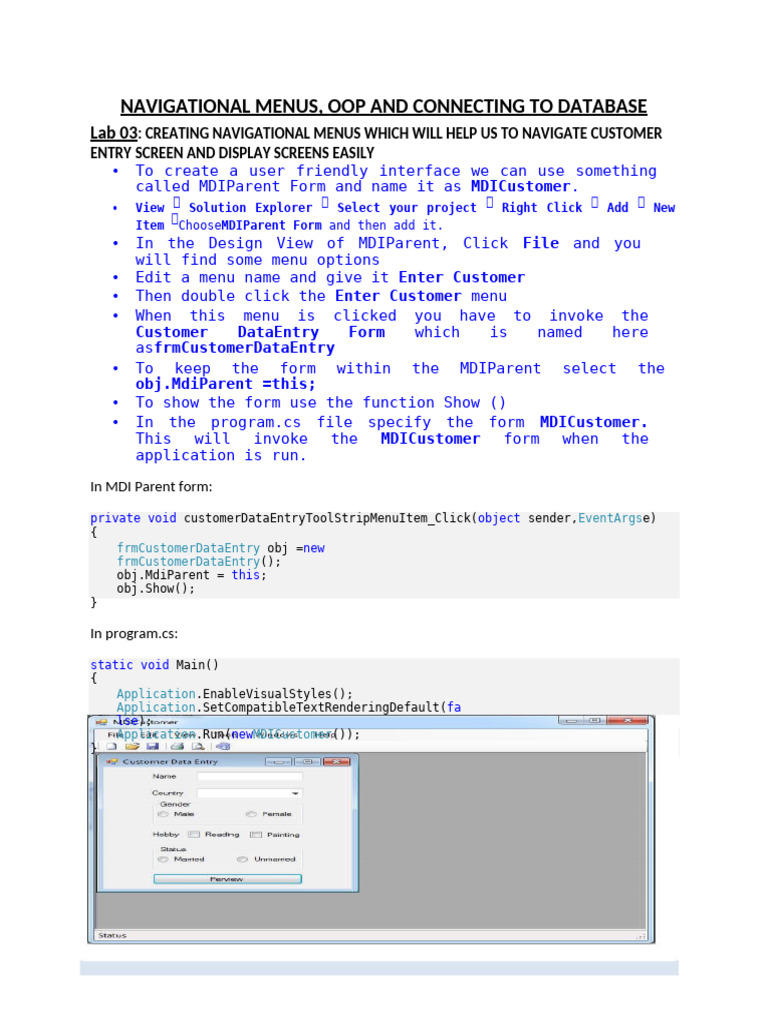 Database Connectivity Worksheet | PDF | Menu (Computing) | Microsoft ...