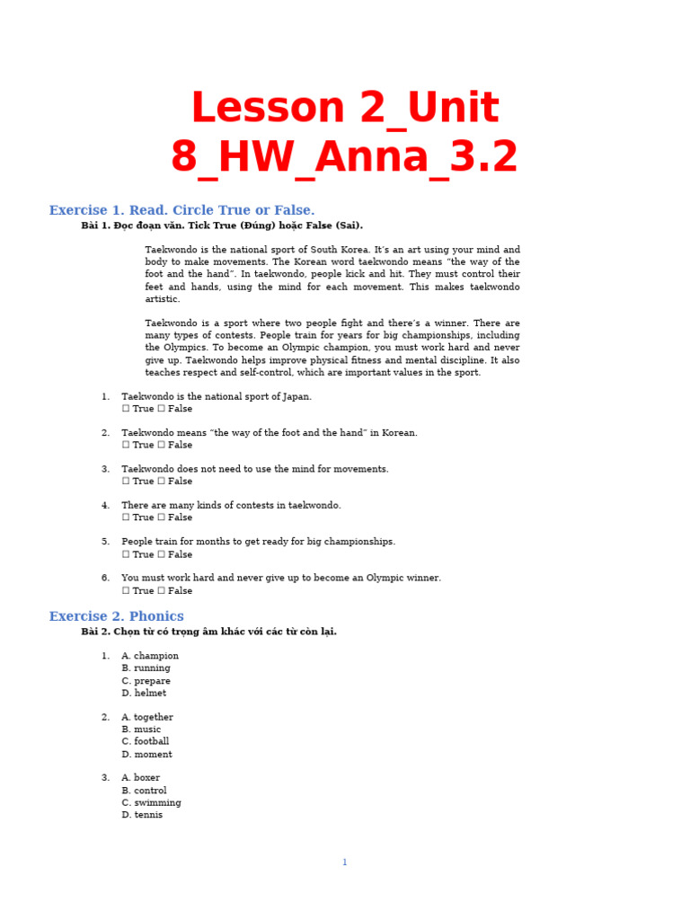 Lesson 2 Unit 8 HW Anna 3.2 | PDF | Room