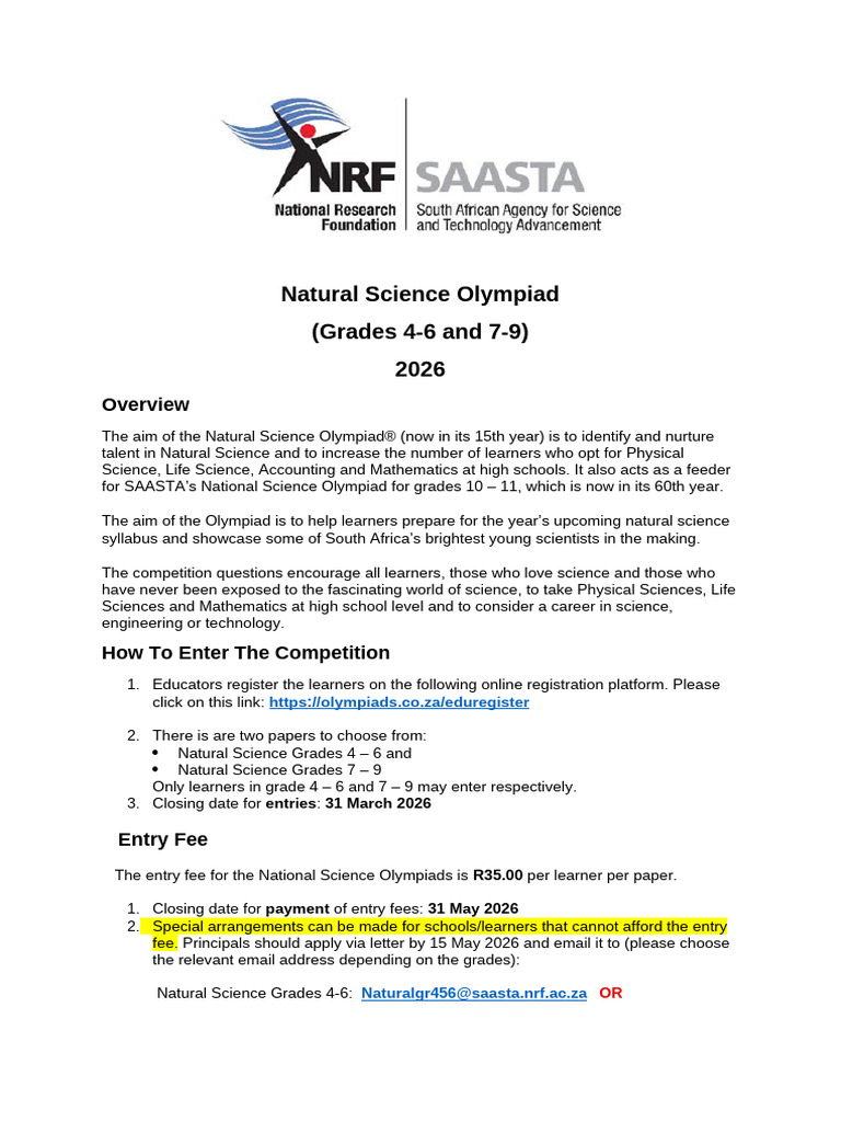 Natural Science Olympiad 2026 (002) | PDF