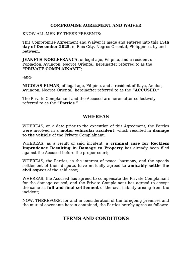 Compromise Agreement | PDF | Affidavit | Justice