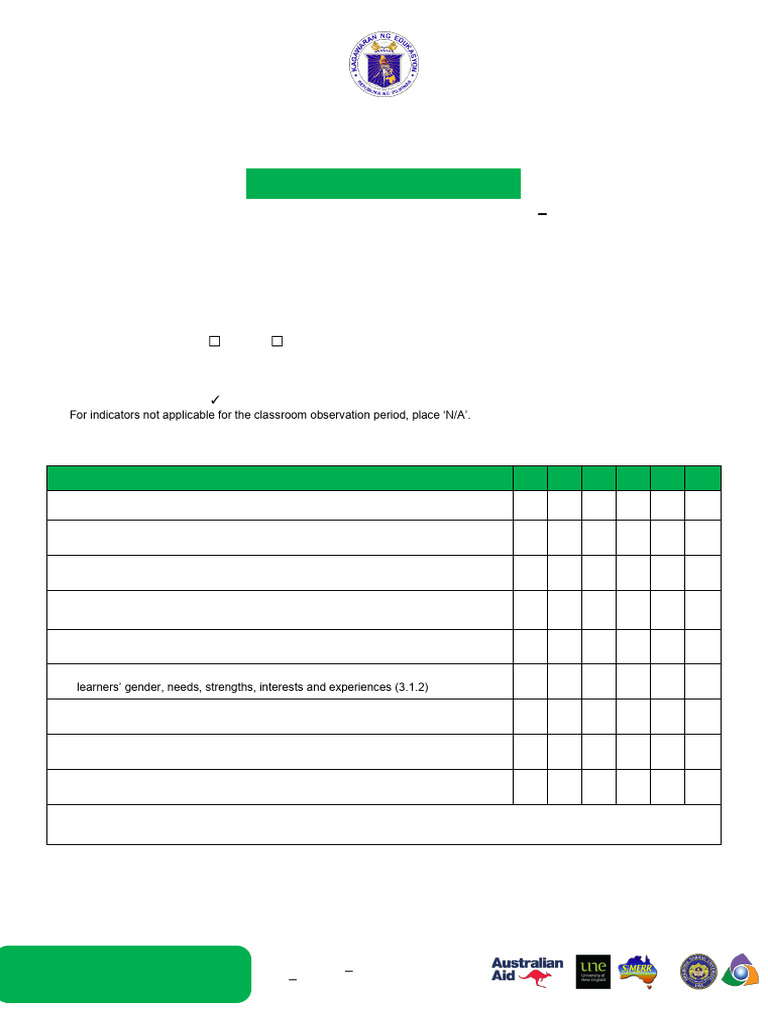 Annex E 2 - COT Rating Sheet For Beginning Towards Proficient Teacher ...