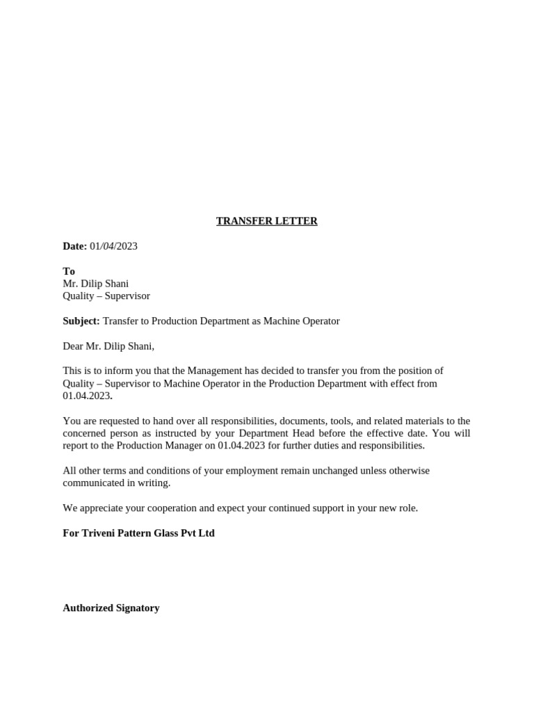 Transfer Letter | PDF