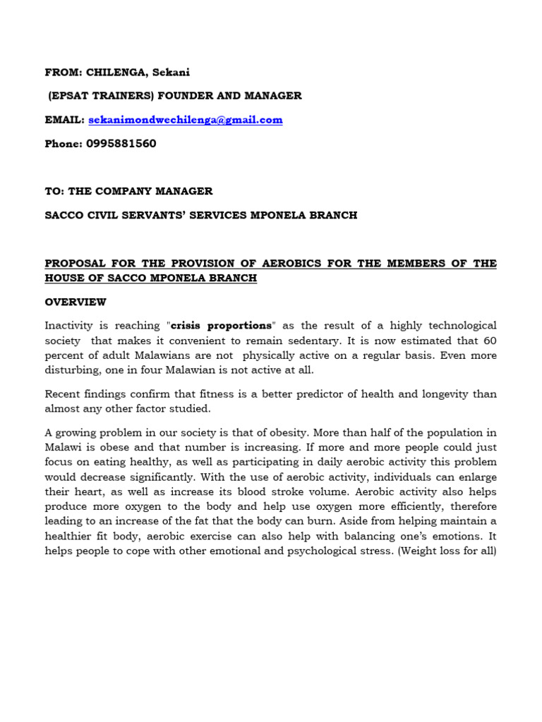 Aerobics Training Proposal | PDF | Physical Fitness | Aerobic Exercise