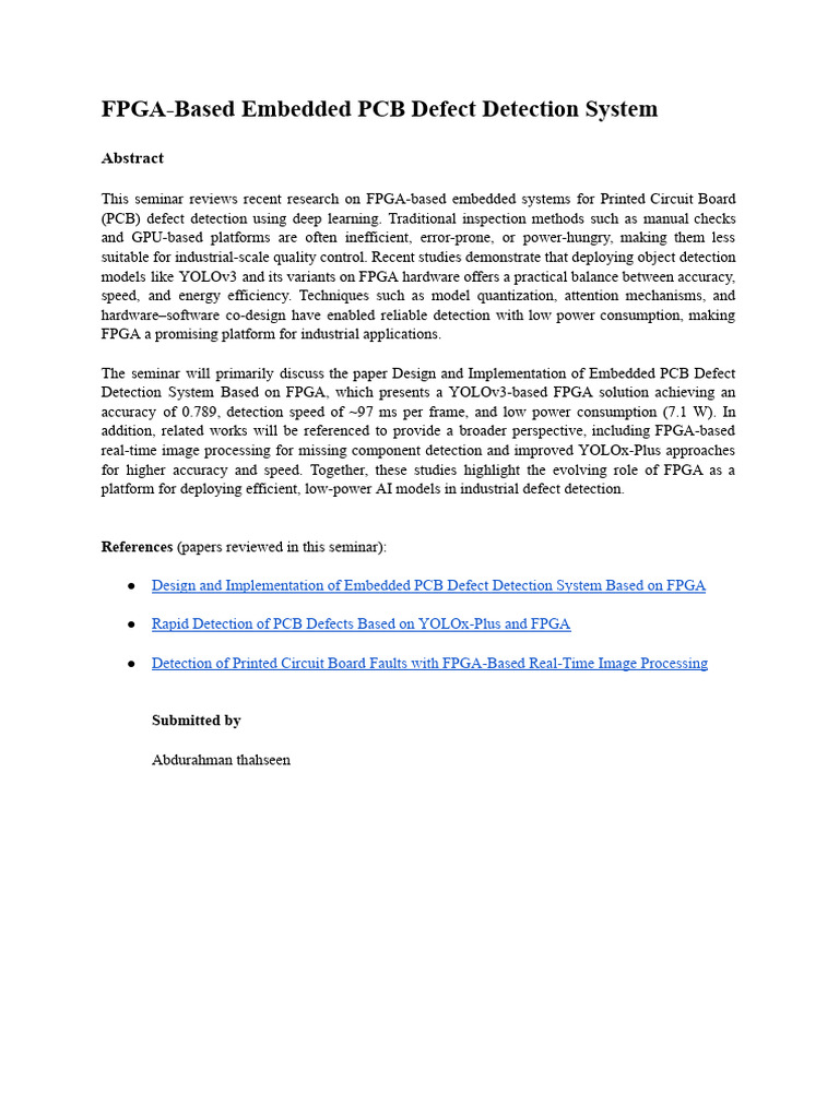 FPGA-Based Embedded PCB Defect Detection System | PDF