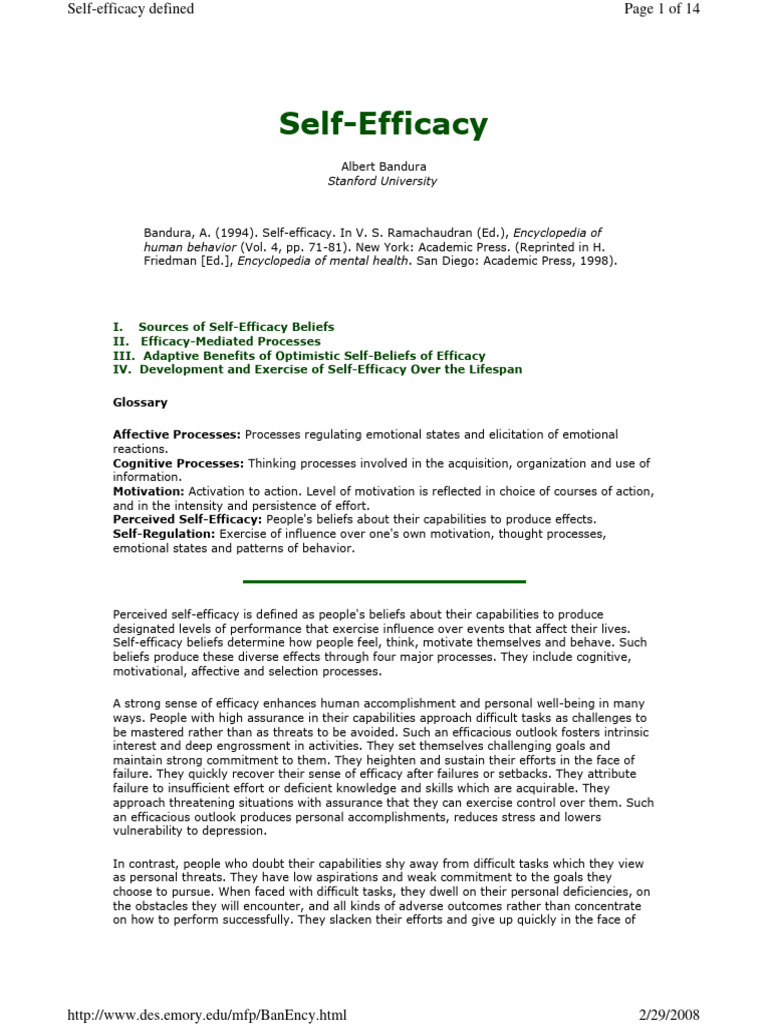 Self Efficacy the Exercise of Control | PDF | Behavior Modification ...