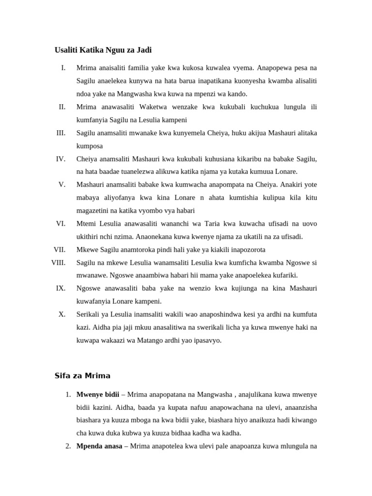 Usaliti Katika Nguu Za Jadi NA SIFA ZA MRIMA | PDF