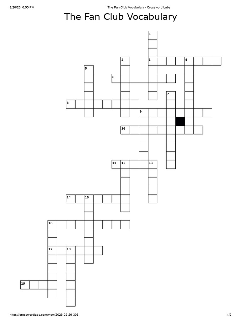 The Fan Club Vocabulary - Crossword Labs | PDF