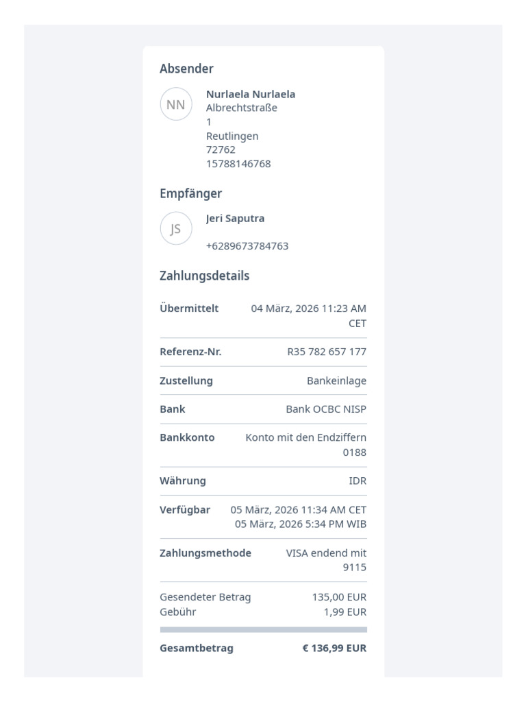 Remitly Transfer Receipt R35782657177 | PDF