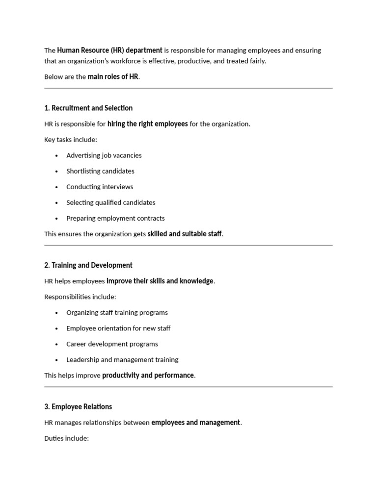 Roles of A HR | PDF | Employment | Human Resources